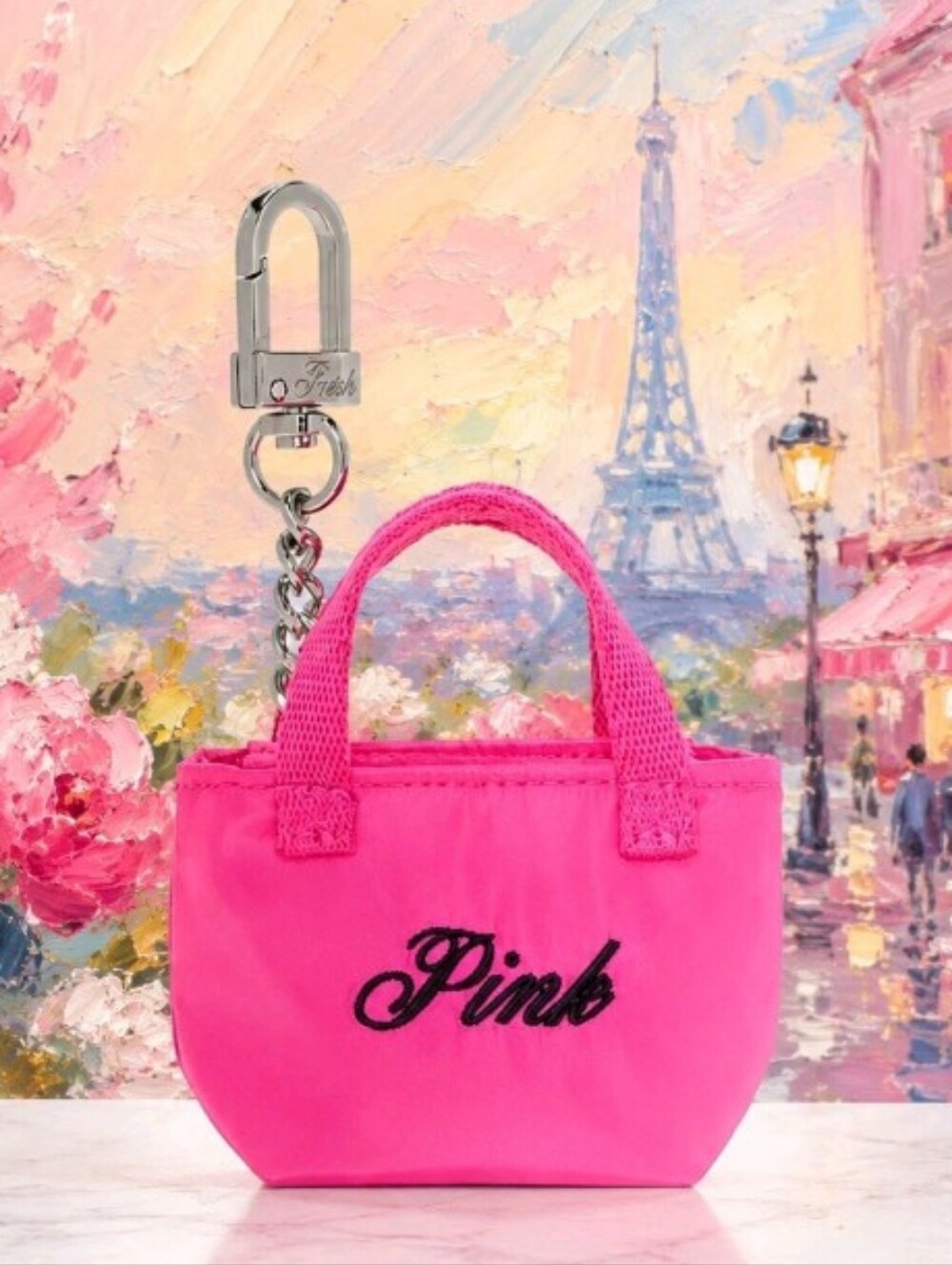 PINK Victoria's Secret-Logo Mini Tote Bag Keychain-Bag Charm (Hot Pink 💗)